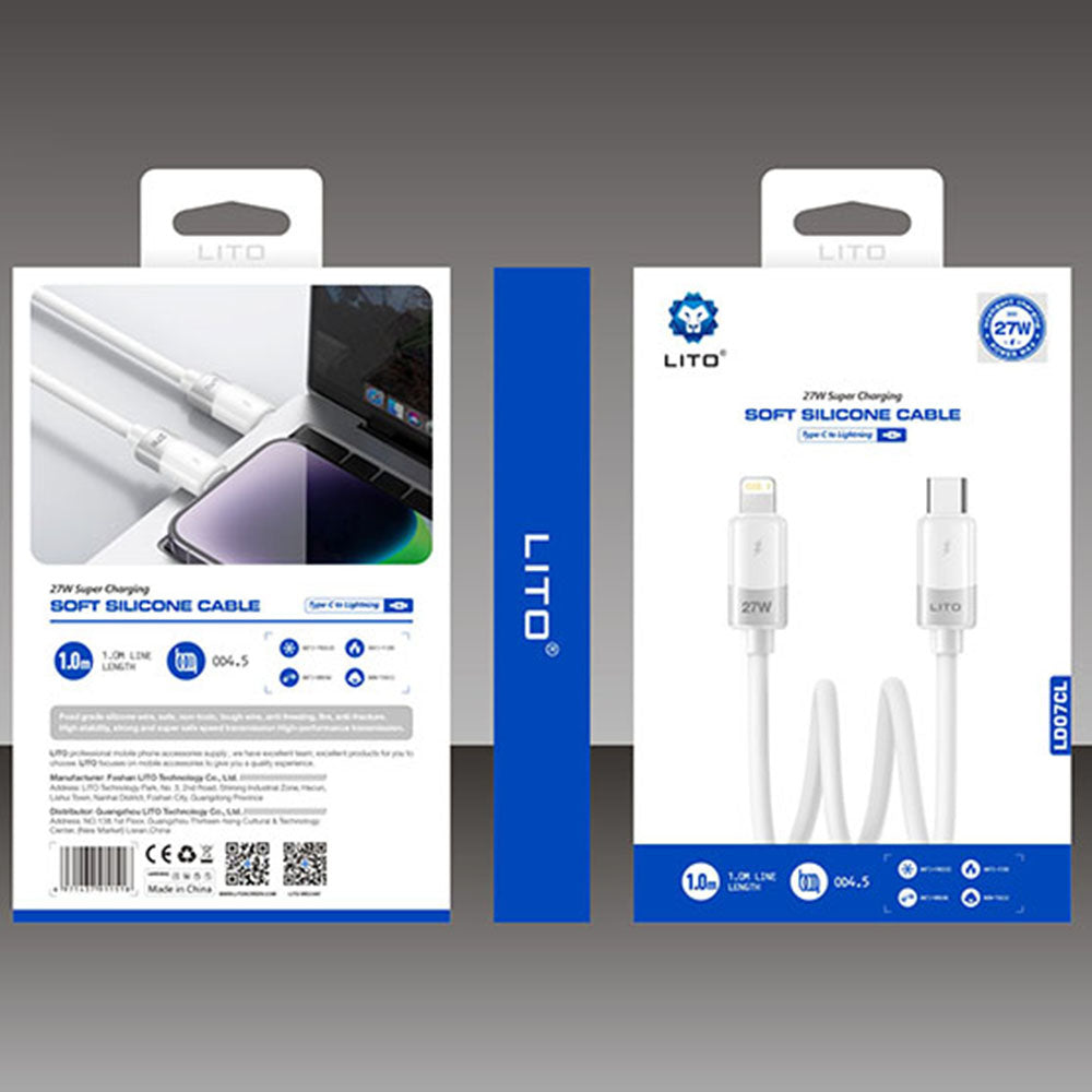 Cablu Lito Liquid Silicone (LD07), Type-C to Lightning, Fast Charging, Anti-freeze, Anti-fire, Alb