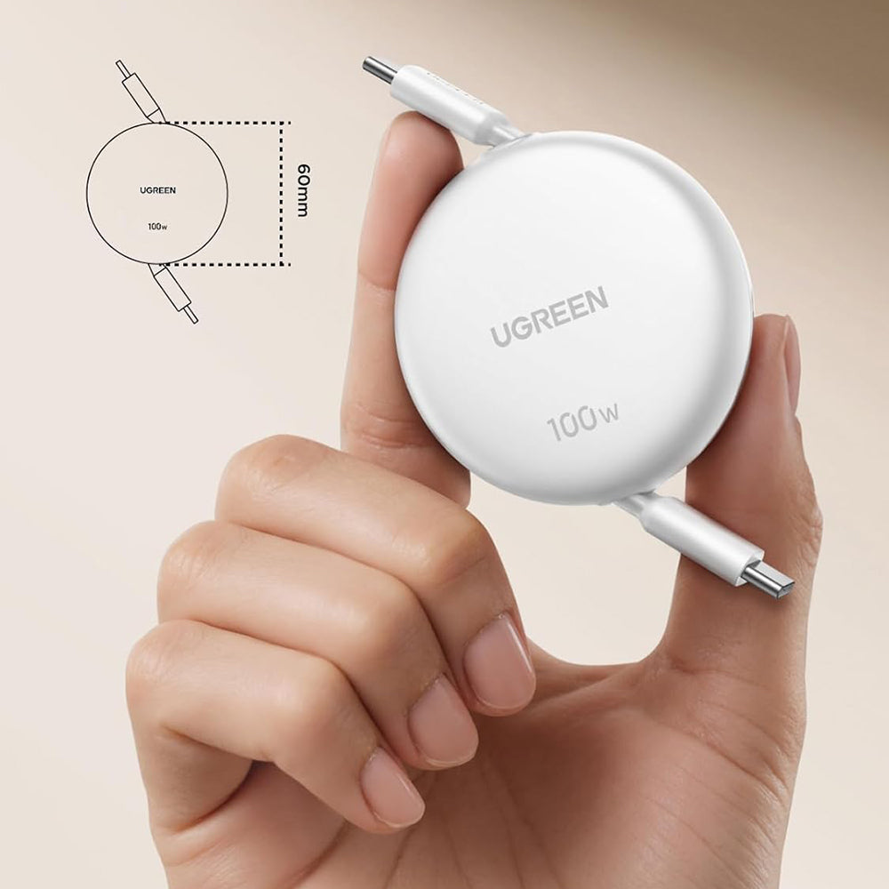 Cablu Ugreen (L531), Type-C to Type-C, Retractable, Fast Charging, PD 3.0, 100W, E-maker Chip, 1m, Alb