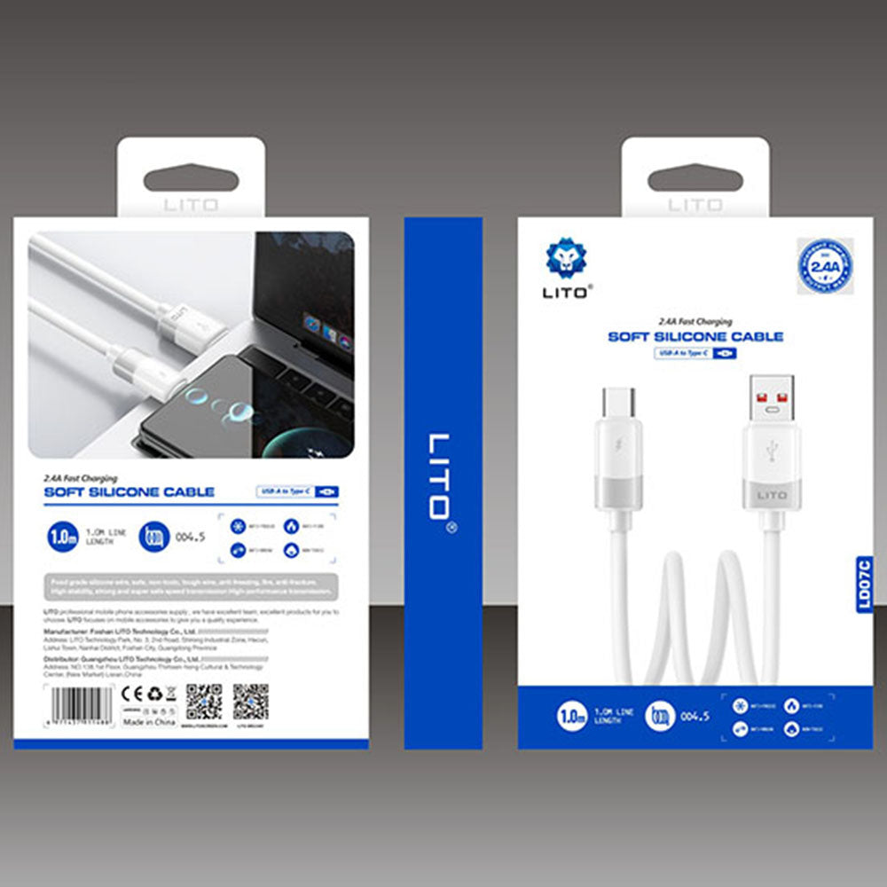 Cablu Lito Liquid Silicone (LD07), USB to Type-C, Fast Charging, Anti-freeze, Anti-fire, Alb