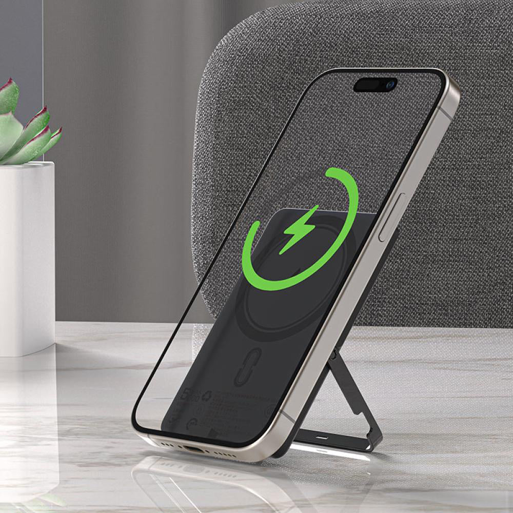 Baterie externa Acefast Magnetic Wireless (M16-5000), with Foldable Stand, USB-C Port, 5000mAh, PD18W, LED Indicator, Negru