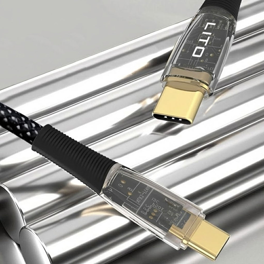 Cablu Lito Transparent (LD01), Type-C to Type-C, Fast Charging 60W, Braided, Gold Plated Interface, 1.2m, Negru