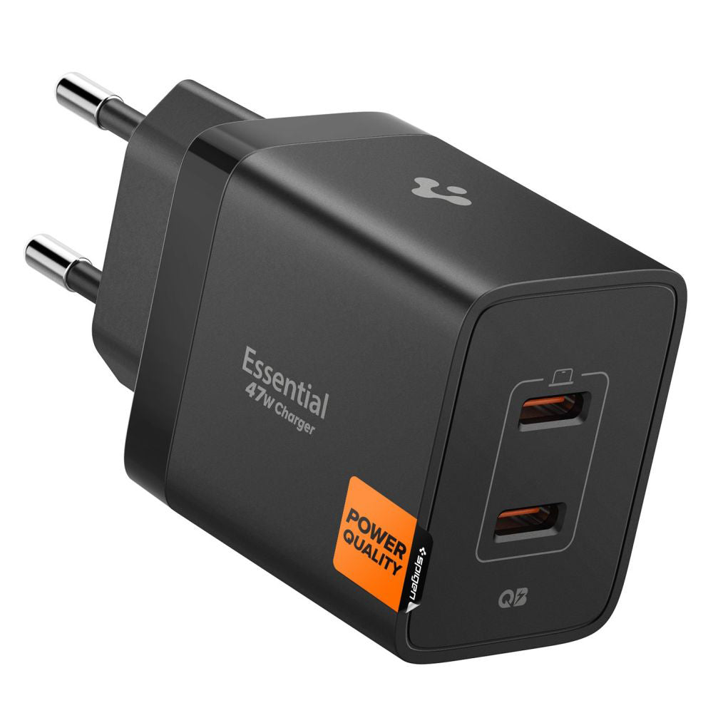 Incarcator Spigen Essential EE472EU (ACH09457), 2x Type-C, Fast Charging, Quantum Boost, 47W, Negru