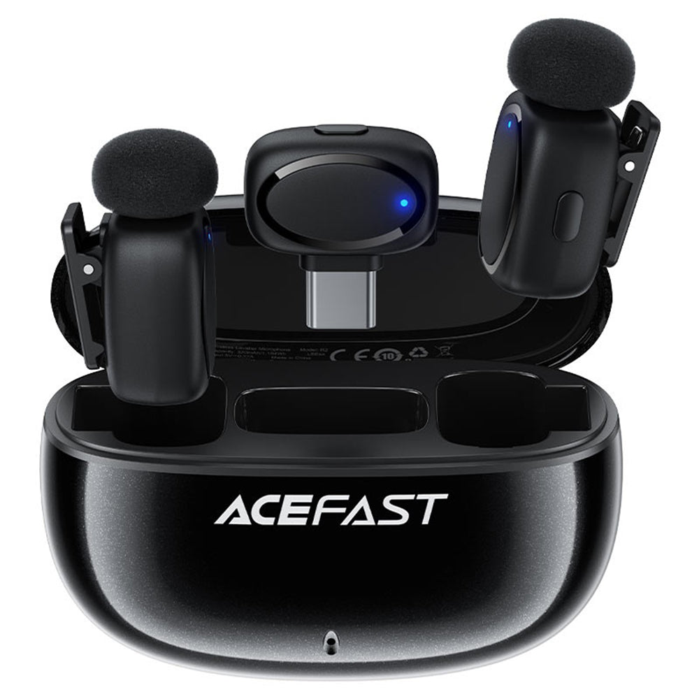 Casti Acefast Wireless Lavalier Microphones (R2), Type-C, 360°, Noise Reduction, Dual-mic Rec, 300mAh, Ultra-low Latency, Negru
