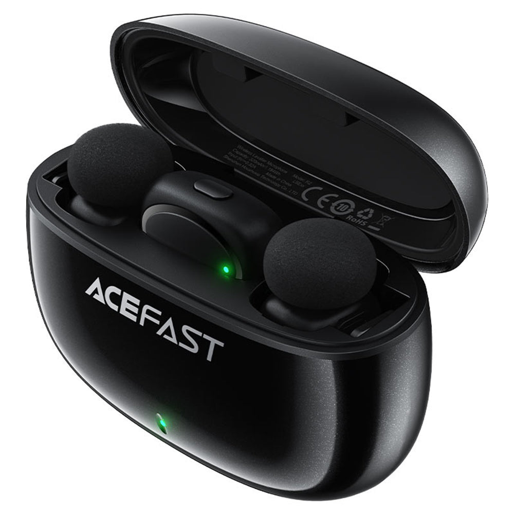 Casti Acefast Wireless Lavalier Microphones (R2), Type-C, 360°, Noise Reduction, Dual-mic Rec, 300mAh, Ultra-low Latency, Negru