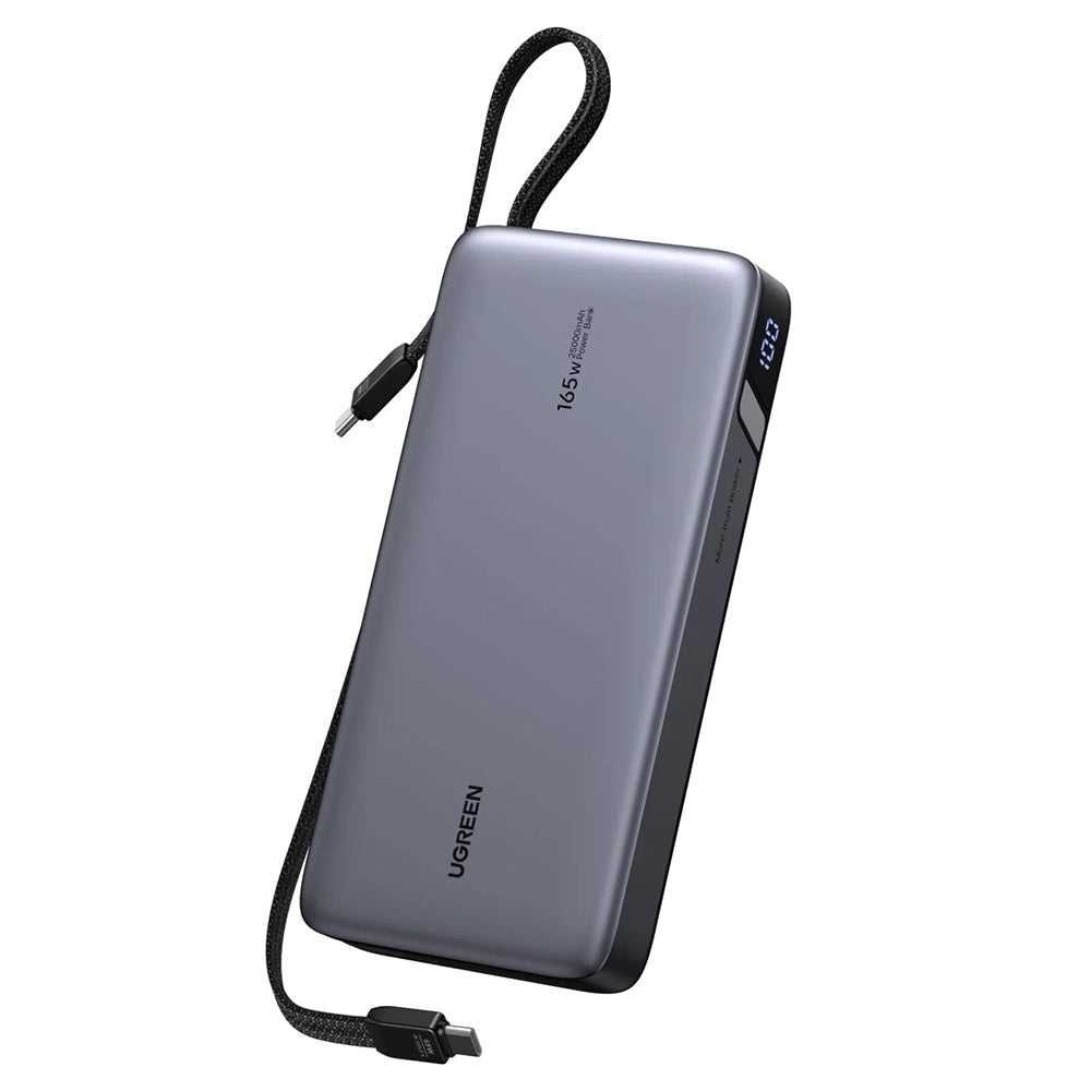 Baterie externa Ugreen PB552 (55995B), Fast Charge, Digital Display, USB, USB-C, Built-In 2x USB-C Cable, 165W, 25000mAh, Gri