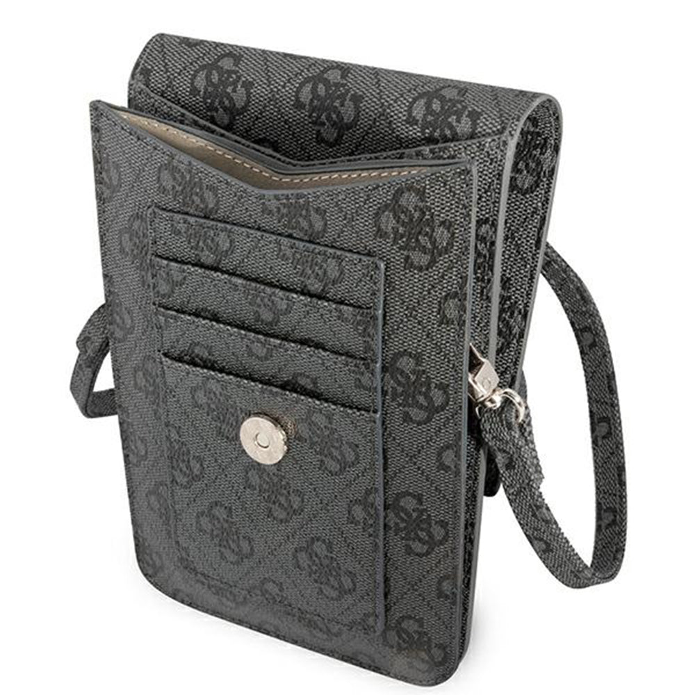 Geanta Guess Universal Phone Pouch Zip Triangle 4G (GUWBP4TMGR), Universal, Adjustable Strap, Eco-Leather, 2 Large, 4 Small Pocket, Negru