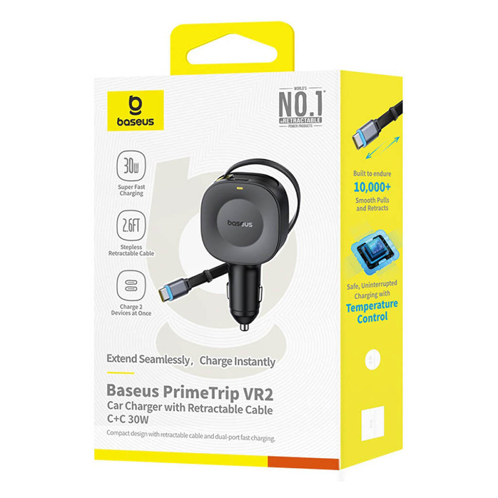 Incarcator Baseus Car PrimeTrip VR2 (C0206400), Type-C, with Retractable Type-C Cable, 30W, 80cm, Negru