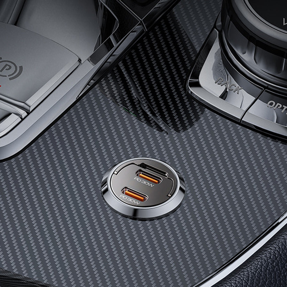 Incarcator Yesido Mini Car (Y69), Dual-Port Type-C, PD30W, Aluminum Alloy, Fast Charging, Negru