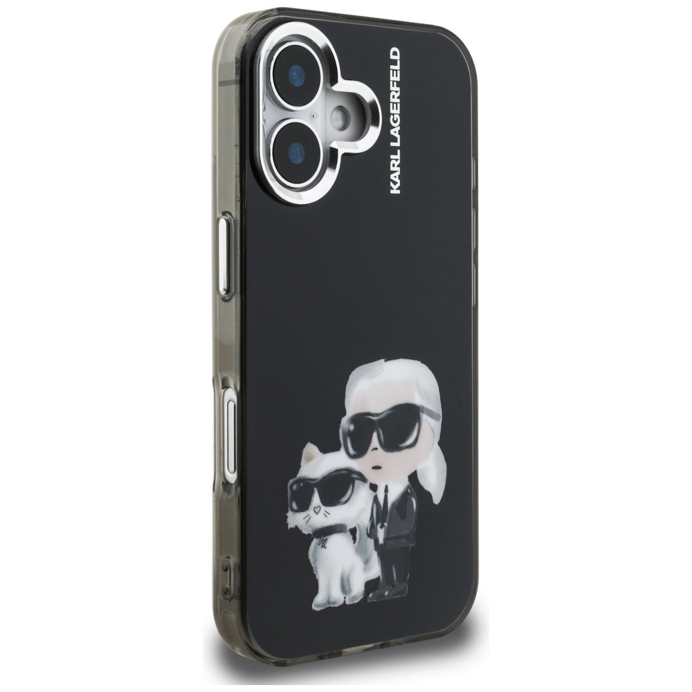 Husa de protectie Karl Lagerfeld IML Aquarelle Karl & Choupette (KLHCP16SHMKCAQK) compatibil cu iPhone 16, Negru