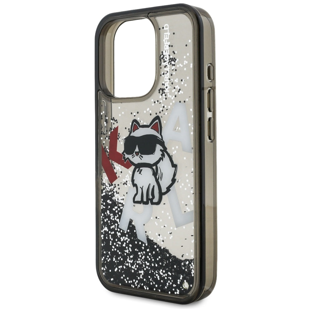 Husa de protectie Karl Lagerfeld Liquid Glitter Choupette Logo MagSafe (KLHCP16LLCHSCTDK) compatibil cu iPhone 16 Pro, Negru