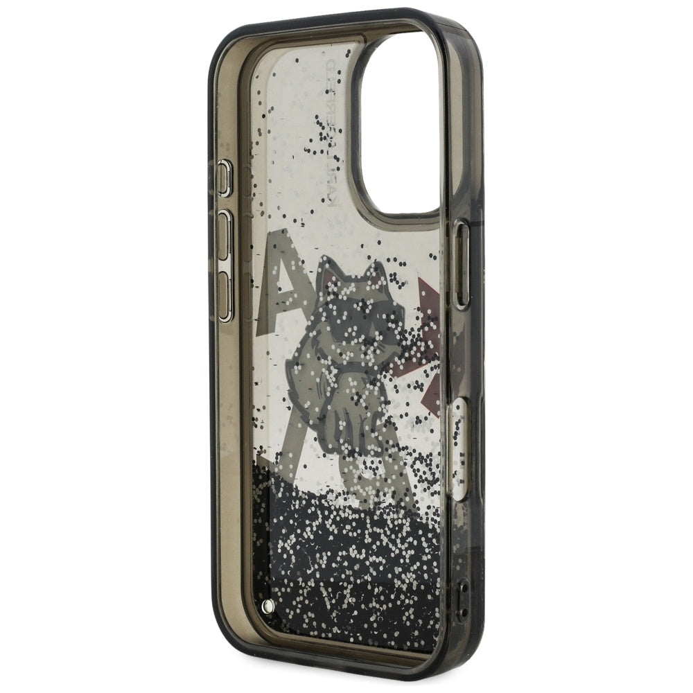 Husa de protectie Karl Lagerfeld Liquid Glitter Choupette Logo MagSafe (KLHCP16SLCHSCTDK) compatibil cu iPhone 16, Negru