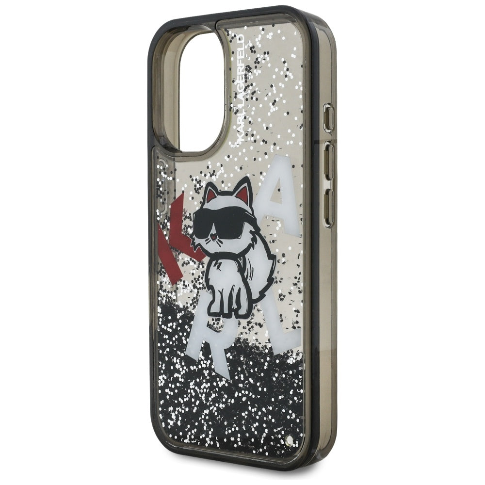 Husa de protectie Karl Lagerfeld Liquid Glitter Choupette Logo MagSafe (KLHCP16SLCHSCTDK) compatibil cu iPhone 16, Negru