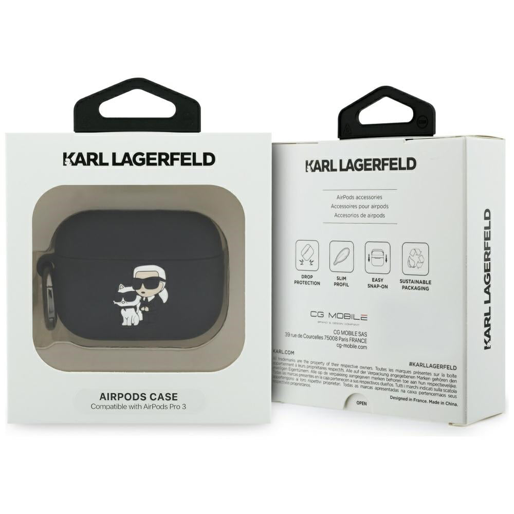 Casti Karl Lagerfeld Silicone Karl&Choupette Head 3D (KLAP3RUNKC), Apple AirPods Pro 3, Negru