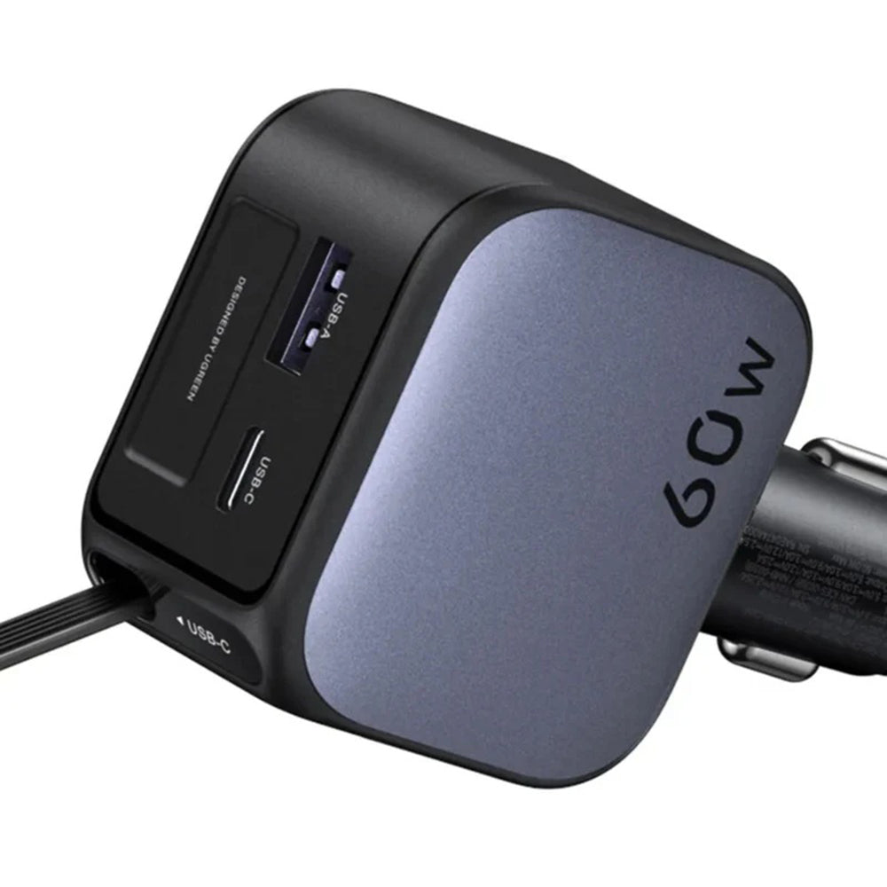 Incarcator Ugreen Car EC602 (55212B), with Retractable USB-C cable, USB, Type-C, 60W, Gri