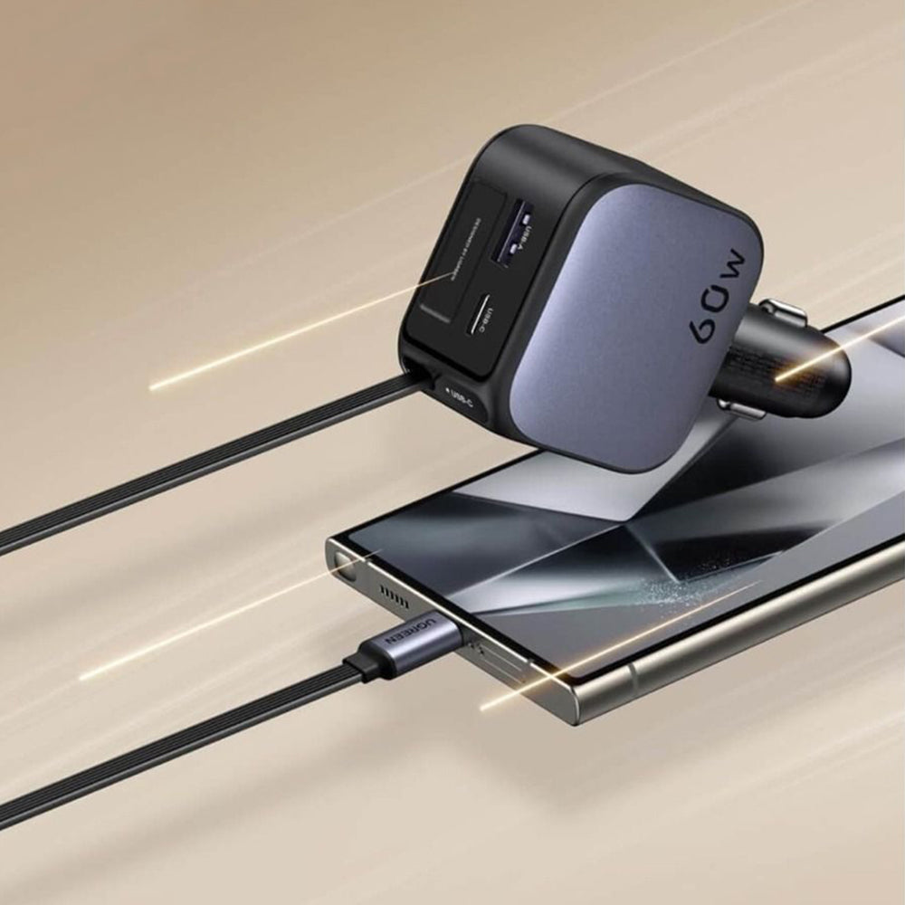 Incarcator Ugreen Car EC602 (55212B), with Retractable USB-C cable, USB, Type-C, 60W, Gri