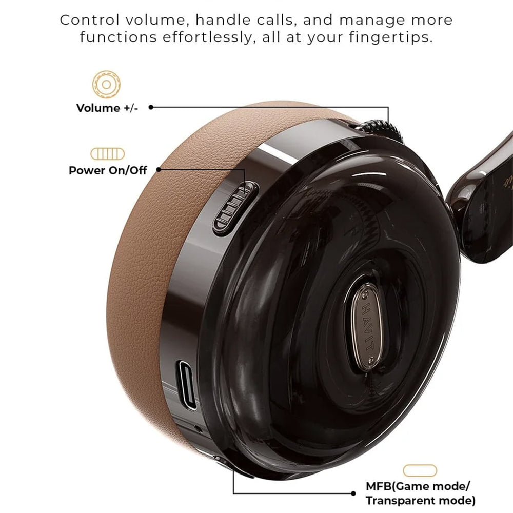 Casti Havit Wireless (H616BT), On-ear, Bluetooth 5.4, 400mAh, Type-C, Maro