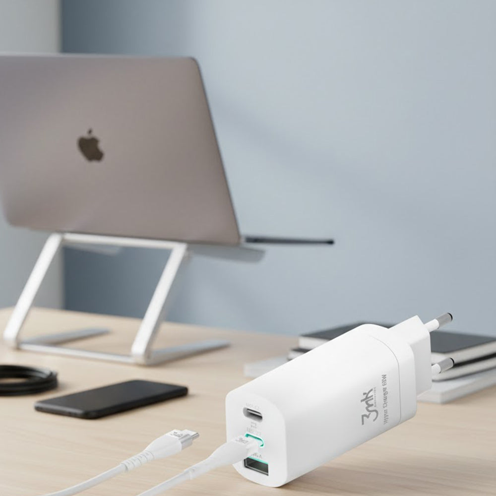 Incarcator 3mk Hyper, 2x Type-C, 1x USB-A, GaN Technology, Quick Charge, 65W, Alb