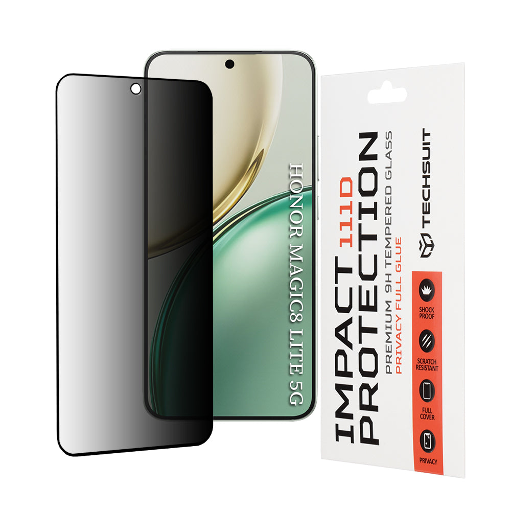Folie de protectie Techsuit 111D Privacy Full Glue compatibil cu Honor Magic8 Lite, Negru