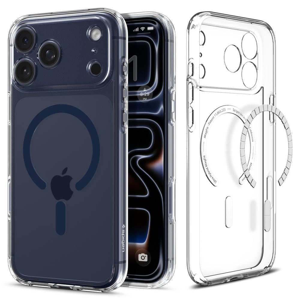 Husa de protectie Spigen Ultra Hybrid MagSafe (ACS11111) compatibil cu iPhone 17 Pro, Transparent / Deep Blue