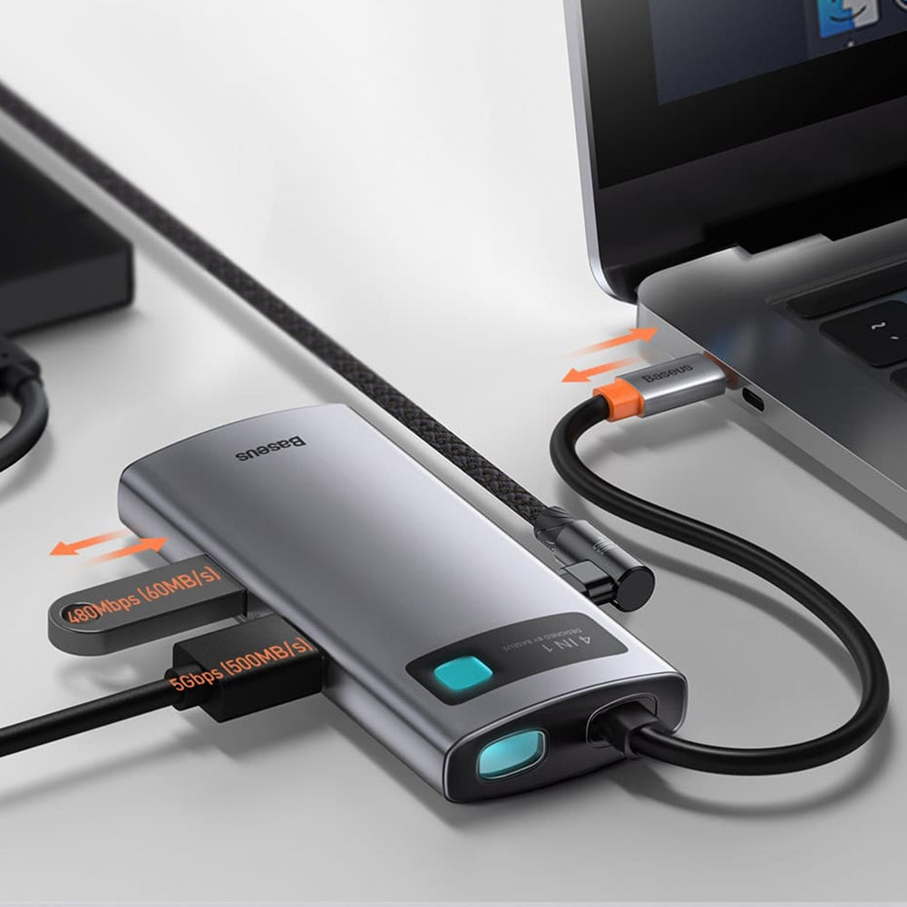 Hub/Dock Baseus Docking Station Metal Glam (CAHUB-CY0G), Type-C to 2x USB, Type-C, HDMI, 4K@30 Hz, PD100W, Gri