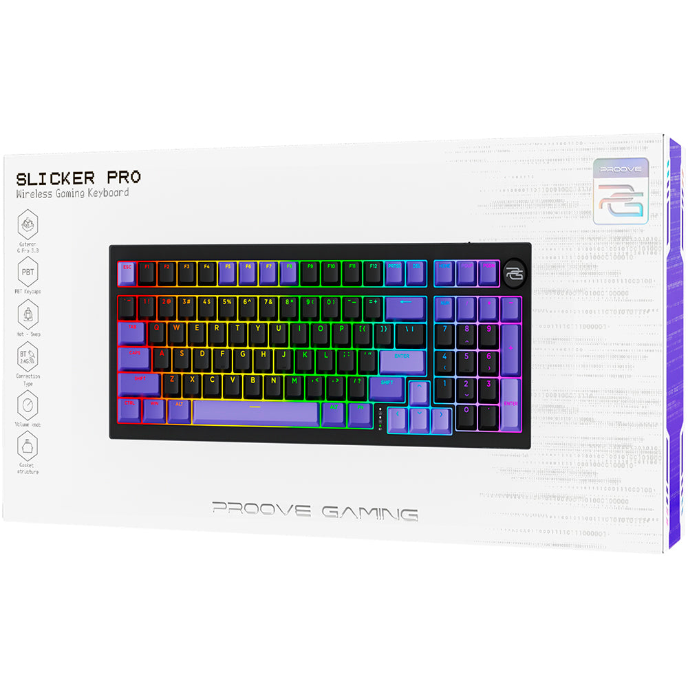 Tastatura/Mouse Proove Wireless Gaming Keyboard Slicker Pro (WKSLPEN22416), Mechanical, BT5.3, Type-C, RGB, 98 Keys, 6000mAh, 1.8m, Negru