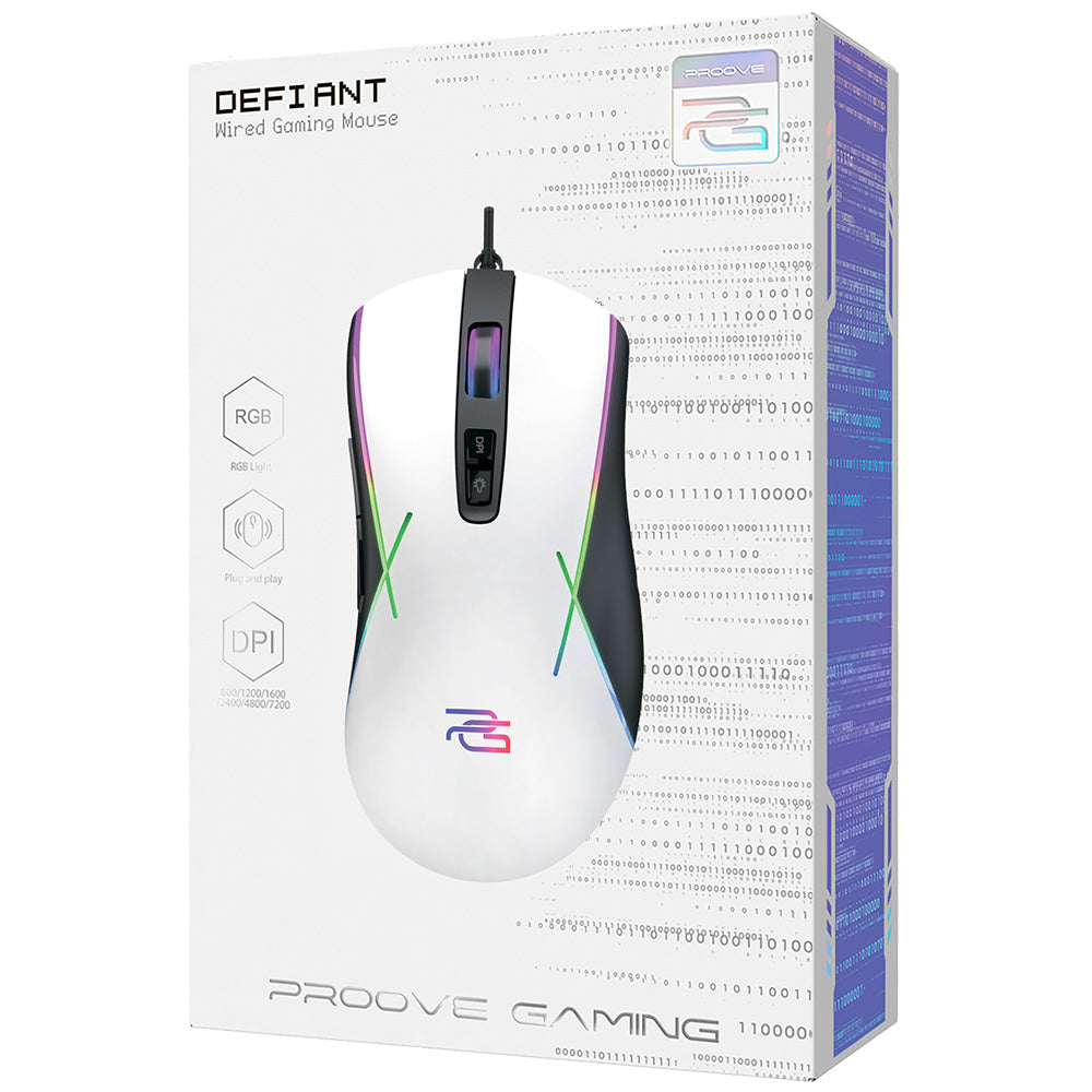 Tastatura/Mouse Proove Wired Mouse Defiant (CMDE00000101), for Gaming, USB, LED, 7 Buttons, 7200DPI, Windows, MacOS, Linux, 1.5m, Alb