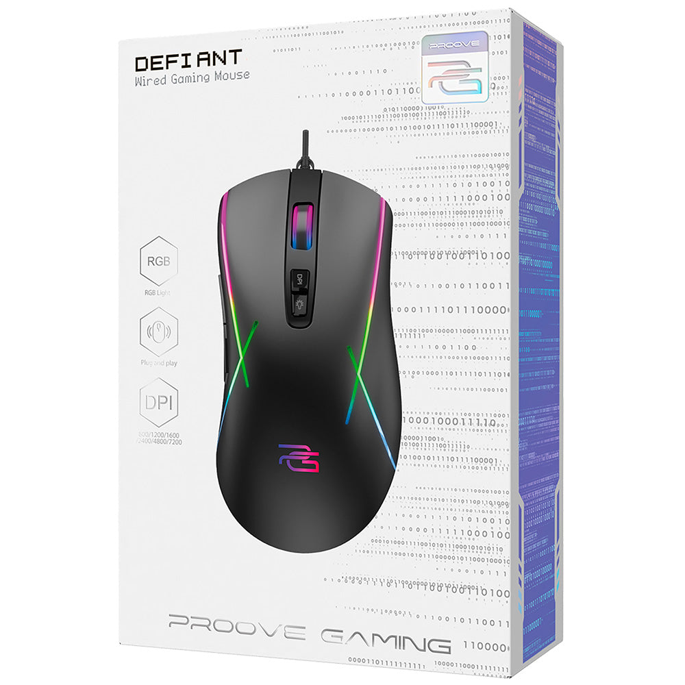 Tastatura/Mouse Proove Wired Mouse Defiant (CMDE00000102), for Gaming, USB, LED, 7 Buttons, 7200DPI, Windows, MacOS, Linux, 1.5m, Negru