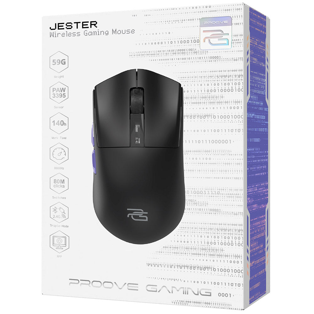 Tastatura/Mouse Proove Wireless Mouse Jester 8K (WMJS00022001), for Gaming, OLED Display, 7 Buttons, 800-26000DPI, 500mAh, 1.5m, Negru