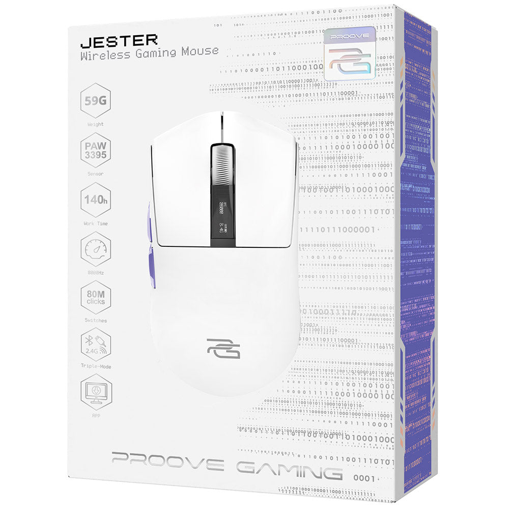 Tastatura/Mouse Proove Wireless Mouse Jester 8K (WMJS00022002), for Gaming, OLED Display, 7 Buttons, 800-26000DPI, 500mAh, 1.5m, Alb