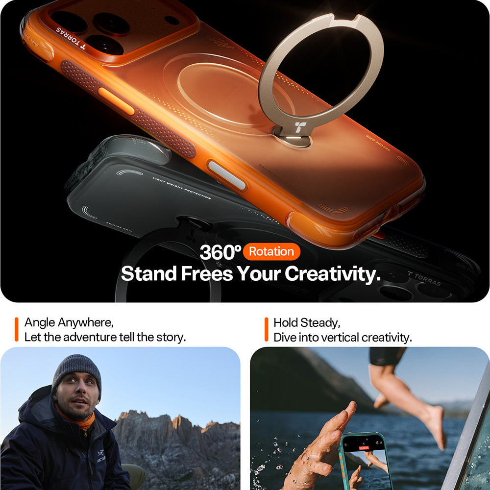Husă Torras Ostand Spin Air Series pentru iPhone 17 Pro Max / iPhone 18 Pro Max, neagră