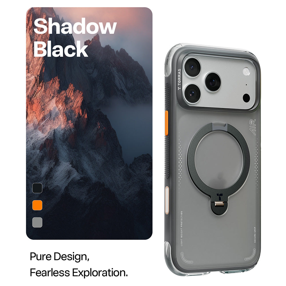 Husă Torras Ostand Spin Air Series pentru iPhone 17 Pro / iPhone 18 Pro, neagră