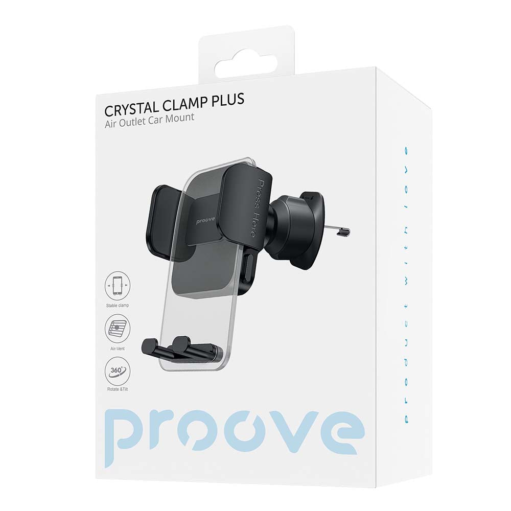 Suport Proove Crystal Clamp Plus (CHCCP0000001), Air Vent, Mechanical Clamp, Secure Mount, for 4.7-6.9" Phones, Negru
