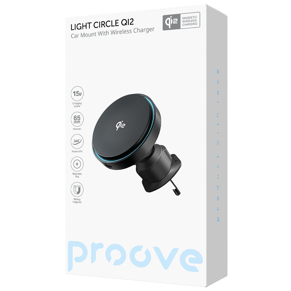 Suport Proove with Wireless Charging Light Circle (WHLC15010002), for Air Vent, Magnetic Grip, Qi2 15W, Metallic Grey