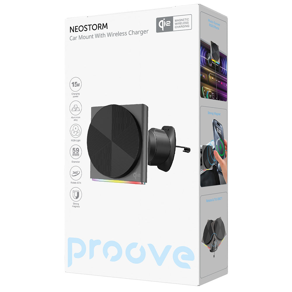 Suport Proove with Wireless Charging Neostorm (WHNS15002003), for Air Vent, Magnetic, Qi2, 15W, RGB, Aluminum, Gri