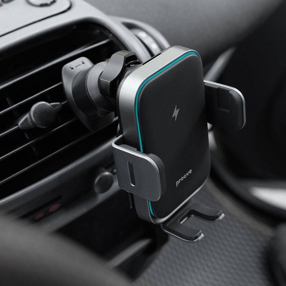 Suport Proove with Wireless Charging Triple Clamp Pro (WHTP15010004), 2in1 Mount, Automatic, LED, Qi2 15W, Metal Grey