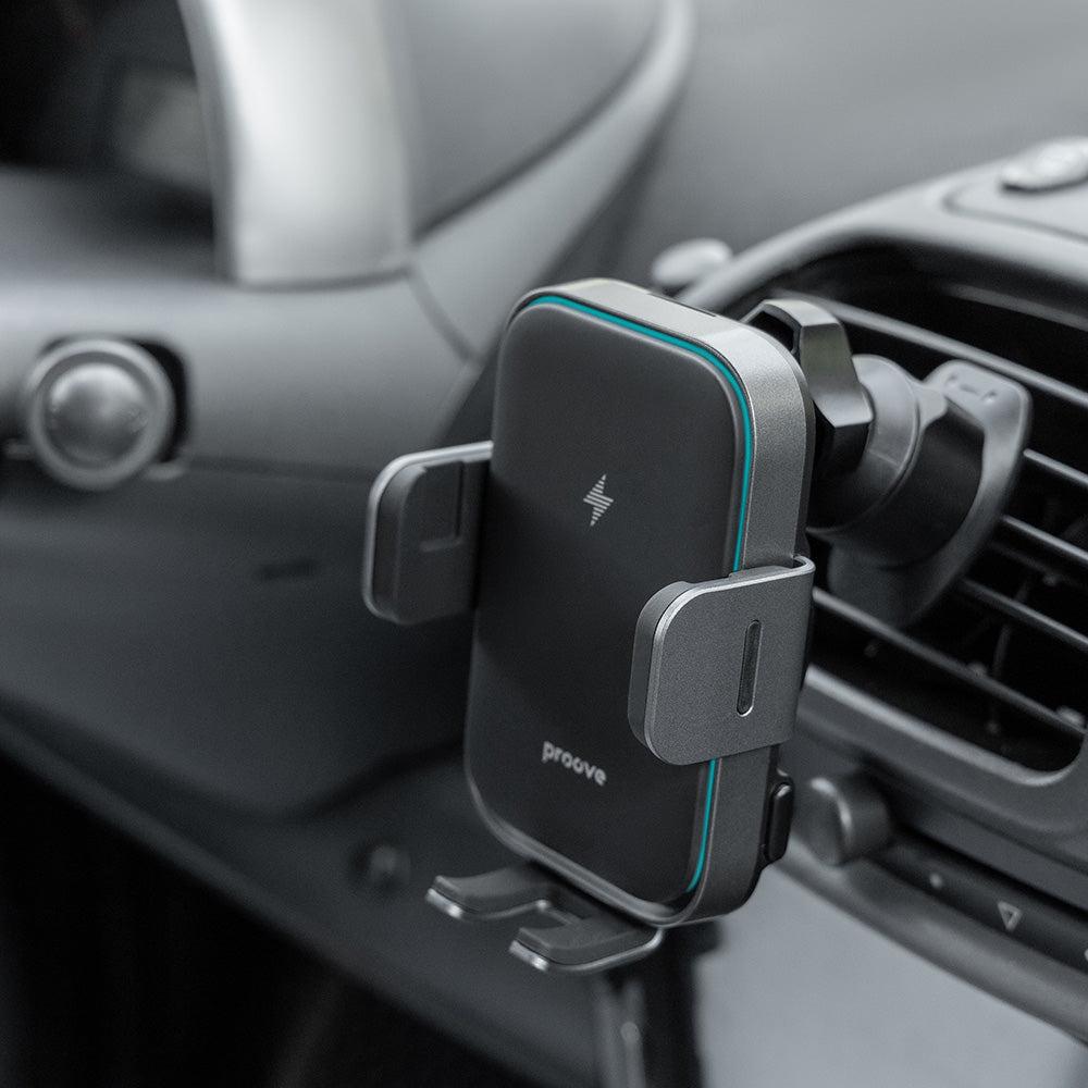 Suport Proove with Wireless Charging Triple Clamp Pro (WHTP15010004), 2in1 Mount, Automatic, LED, Qi2 15W, Metal Grey