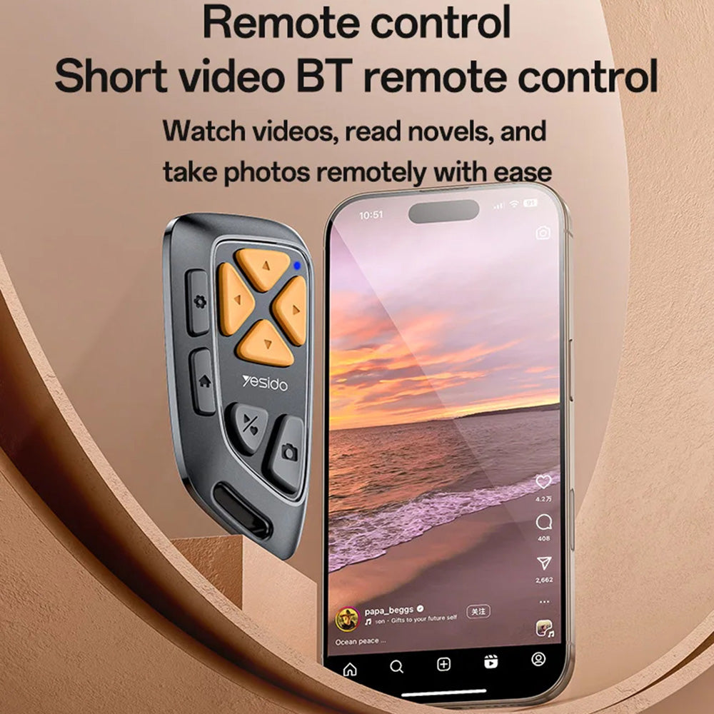 Suport Yesido Bluetooth Remote Control (SF25), Swipe videos/Read Novels/Take Photos Remotely, 200mAh, Negru