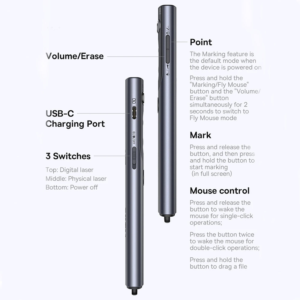 Gadget Baseus Orange Dot Wireless Presenter (B00231700811-00), AI Voice Recognition, Dual-Mode Connection, Gri