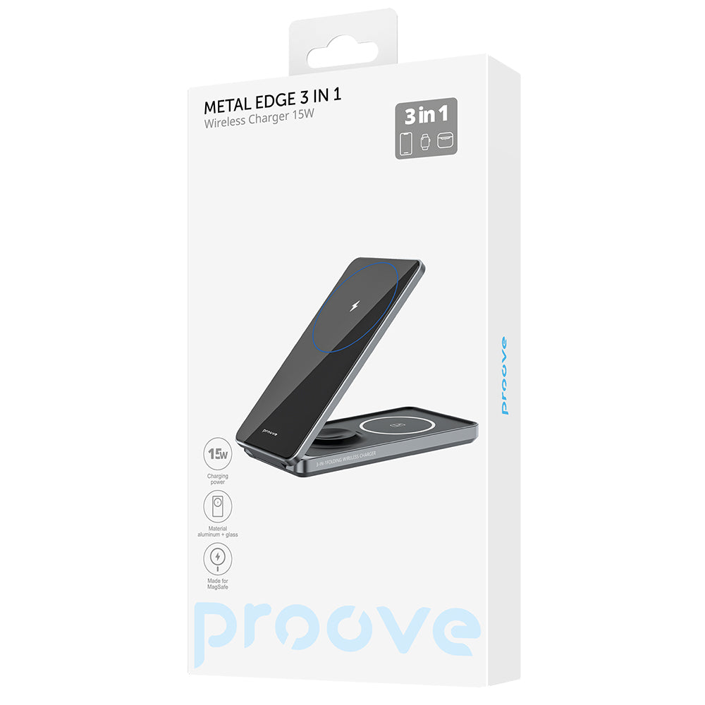 Incarcator Proove Wireless Charging Station Metal Edge (WSME15010003), MagSafe, for iPhone, AirPods, iWatch, Foldable, 15W, Gri