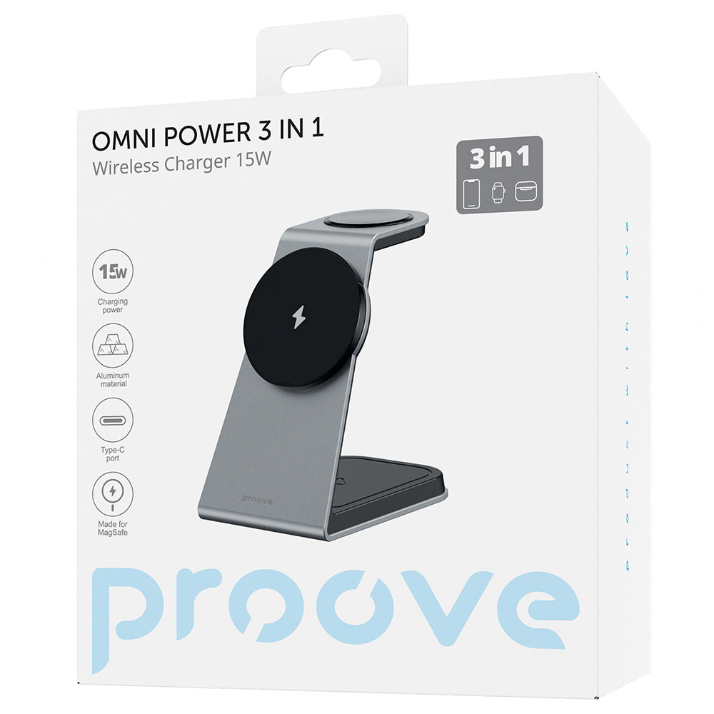 Incarcator Proove Wireless Charging Station Omni Power (WSOP15020003), MagSafe, 3in1, for iPhone, AirPods, Apple Watch, 15W, Gri