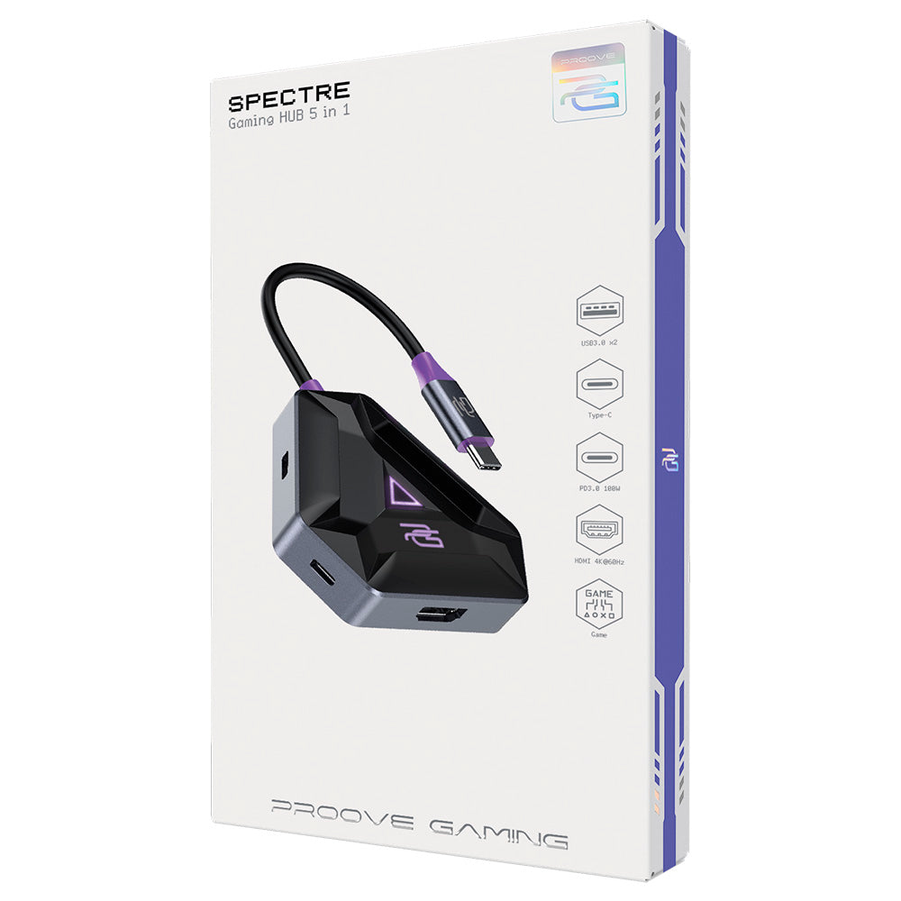 Hub/Dock Proove Docking Station Gaming Spectre 5in1 (HBPG10221205), Type-C to 2x USB 3.0, Type-C, HDMI, PD100W, Gri Inchis