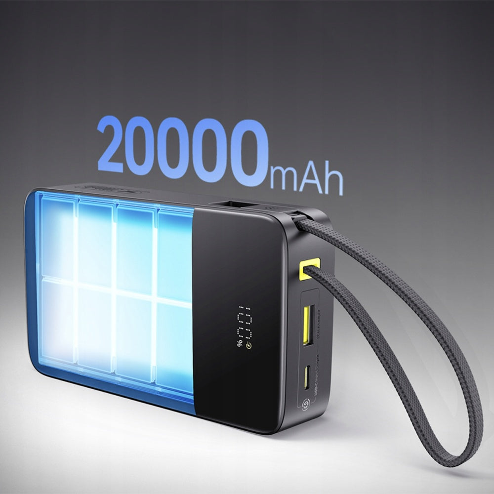 Baterie externa Baseus EnerFill Bipow2 Pro (E0027701), Built-in USB-C Cable, 20000mAh, 22.5W, Digital Display, Negru Cosmic