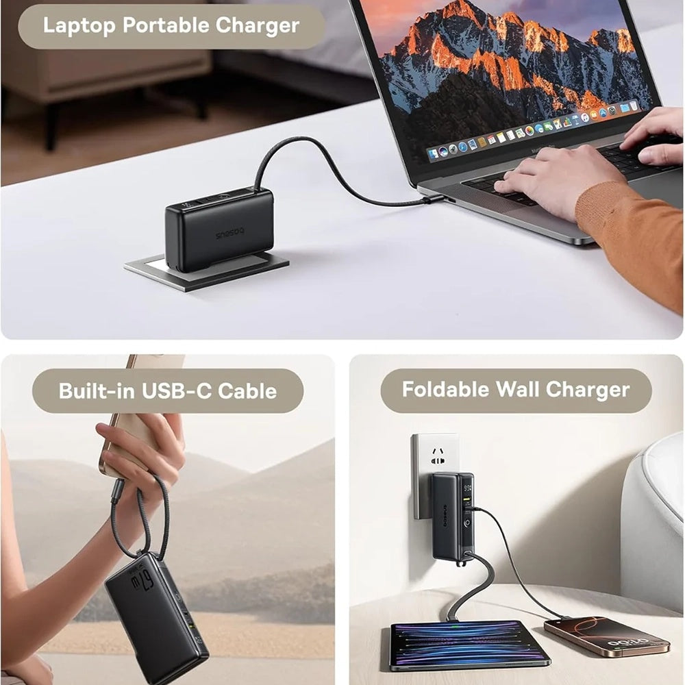 Baterie externa Baseus Nomos NT11 Omni (P10078807123-00), With USB-C Cable, 10000mAh, 67W, Digital Display, Negru Cosmic