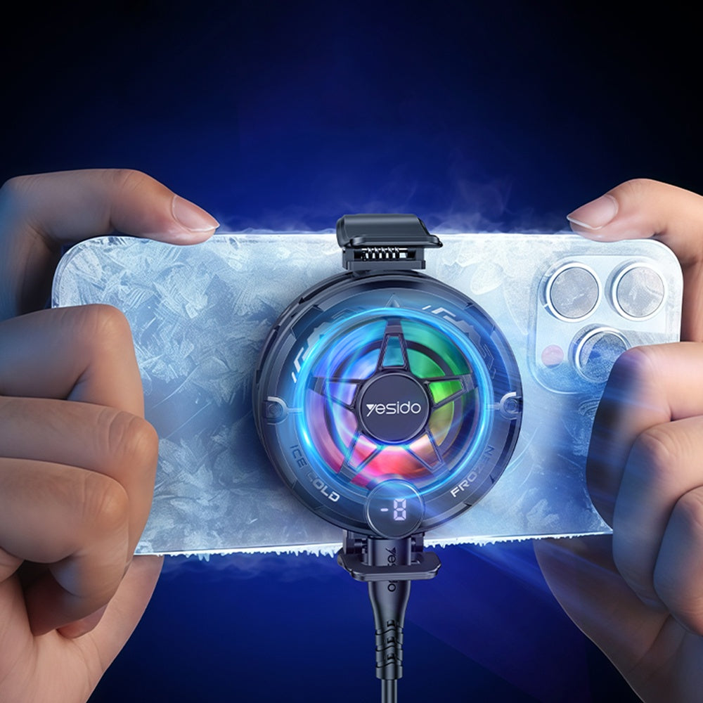 Accesoriu gaming Yesido Phone Cooler (C226), Semiconductor, Magnetic, Universal, Fast Cooling, with RGB, Digital Display, Gri