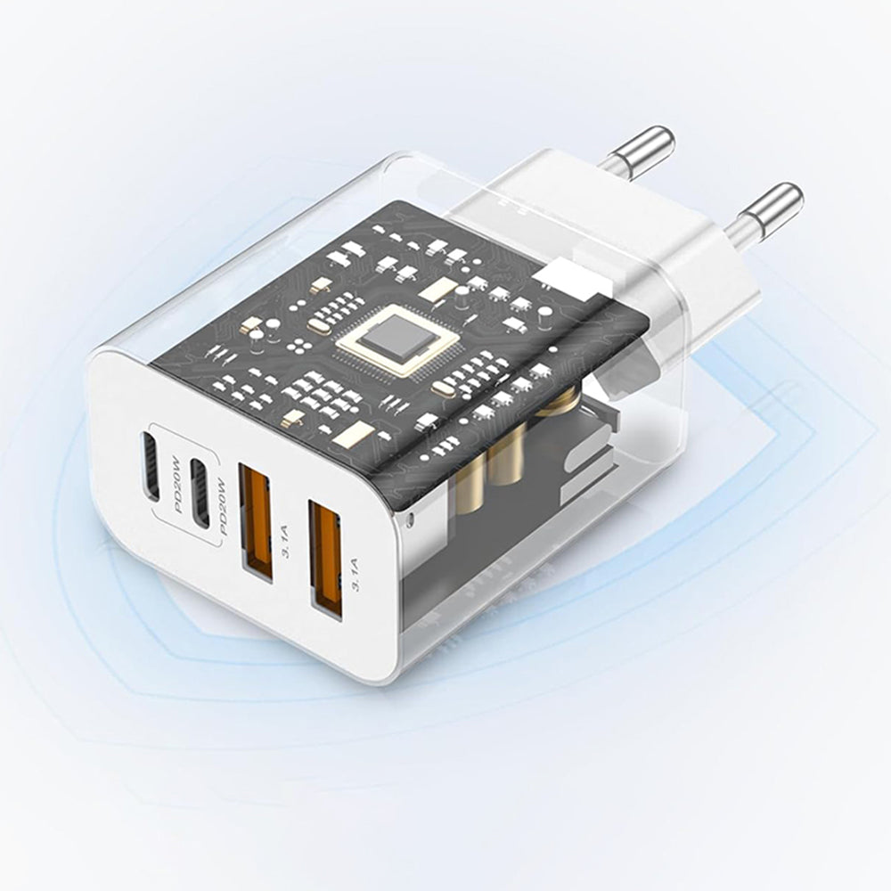 Incarcator Techsuit Premium PowerXQuad (CH4), 2x PD20W Type-C, 2x USB 3.1A, Super Fast Charge Travel Adapter 40W, Alb