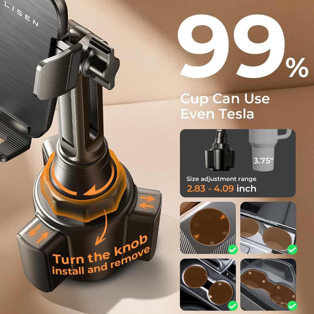 Suport Lisen (YL0223070048), for Cup Holder, Universal, Adjustable, Anti-Shake, for Phone, Tablet up to 12.9", Negru