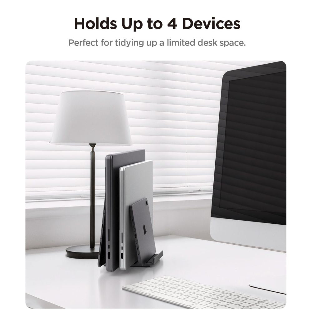 Suport Spigen Vertical Laptop Stand LD208S4 (AMP10640), for 4 Devices, Adjustable Width, Universal, Silicone Pads, Gri Spatial