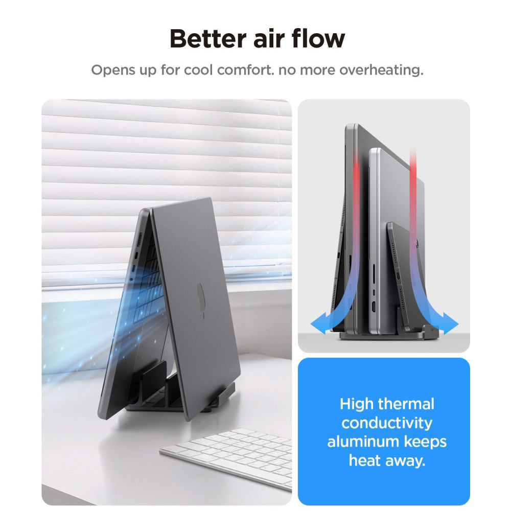 Suport Spigen Vertical Laptop Stand LD208S4 (AMP10640), for 4 Devices, Adjustable Width, Universal, Silicone Pads, Gri Spatial