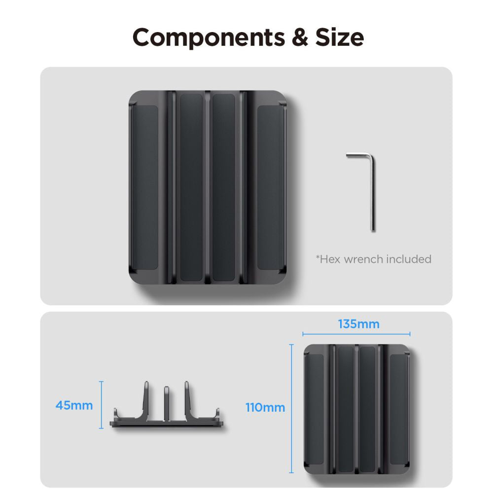 Suport Spigen Vertical Laptop Stand LD208S4 (AMP10640), for 4 Devices, Adjustable Width, Universal, Silicone Pads, Gri Spatial