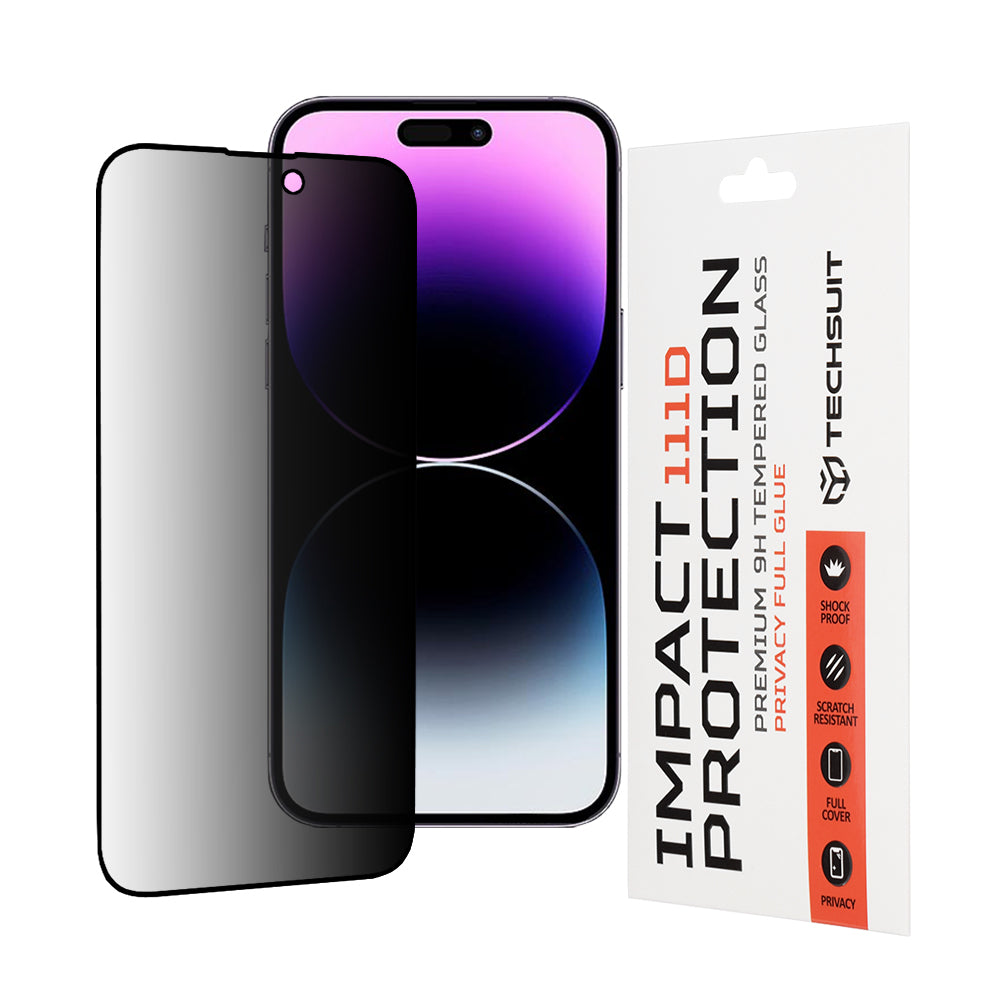 Folie de protectie Techsuit 111D Privacy Full Glue compatibil cu iPhone 14 Pro Max, Negru